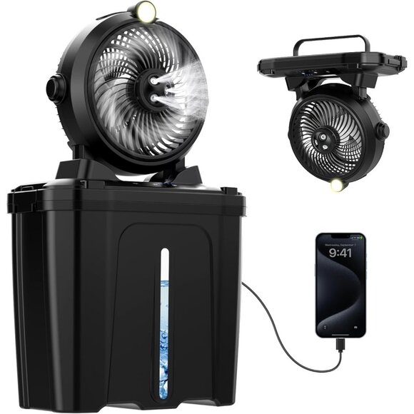 Misting Fan Portable with 11L Bucket for Outdoor Patio 20000mAh USB Rechargeable - Picture 1 of 7